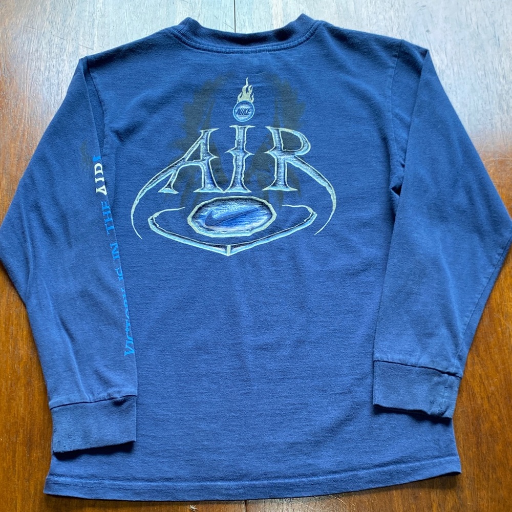 VTG Center Swoosh Nike Kids Navy Long Sleeve Tee Size S